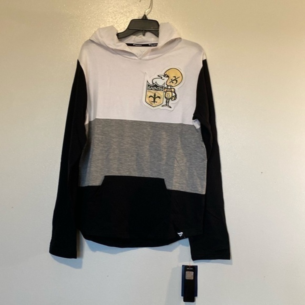 New Orleans Saints Fanatics Branded Linear Throwback Logo Pullover Hoodie M